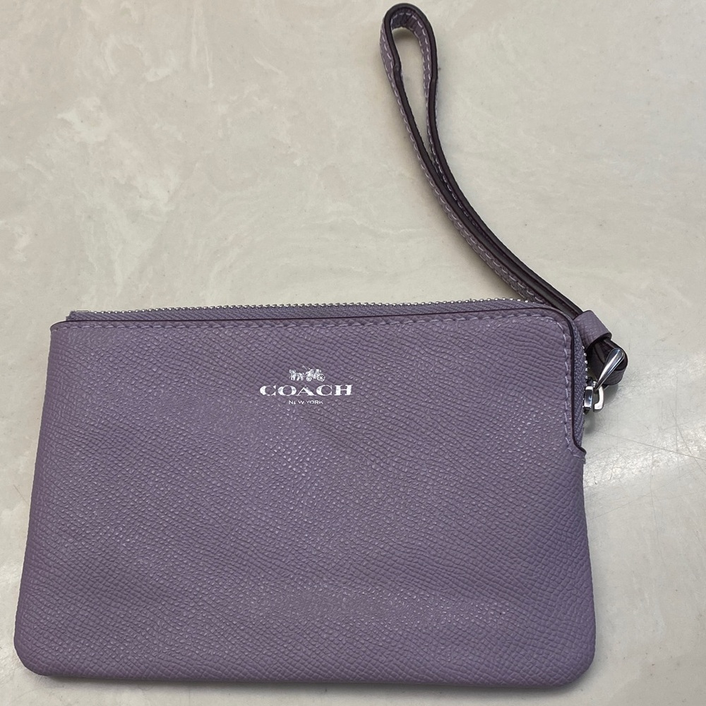 Coach Lavender Leather Wristlet Pouch